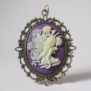Elegant Purple and Silver Fairy Cameo Pendant